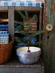 Tiny Early Antique Blue Enamelware Doll Cup With Bottle Brush Christmas Tree Primitives photo 5