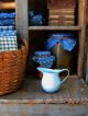 Tiny Early Antique Blue Enamelware Doll Cup With Bottle Brush Christmas Tree Primitives photo 6