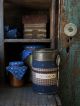 Tiny Early Antique Blue Enamelware Doll Cup With Bottle Brush Christmas Tree Primitives photo 8