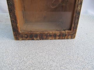 Antique Primitive Old Hand Painted Wooden Wall Hanging Clock Box Small photo