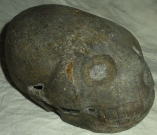 C.  1850 Plains Native American Indian Carved Stone Geode Skull Memento Mori Vafo photo