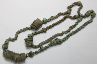 Ancient Viking Bronze Chain With Spiral Pendants Big Weight - 72g photo