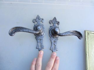 Vintage Iron Lever Door Handles Hammered Forged Fleur Di Lis Gothic Old photo