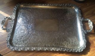Large Antique Ornate Silver Plated Copper Butler Serving Tray Peter Mitchell photo