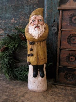 Large Papier Mache Belsnickle Santa Mustard Milk Paint photo