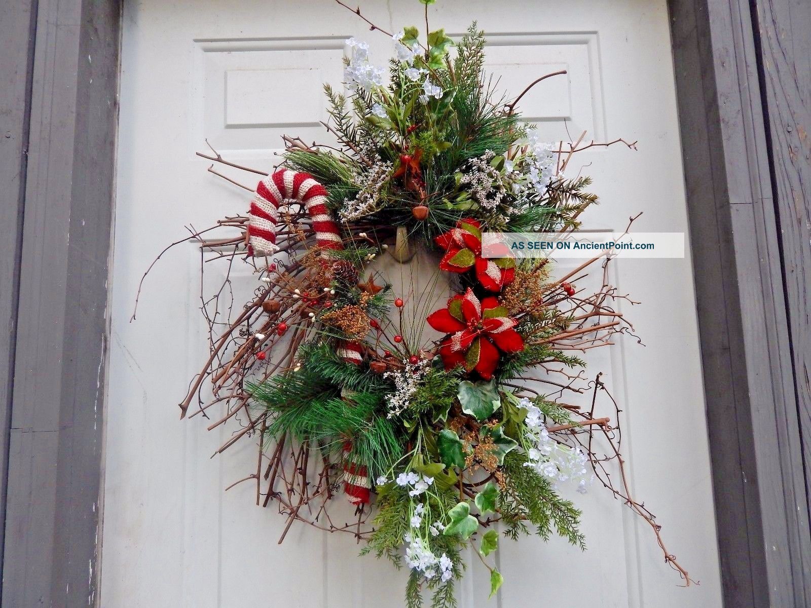 Winter,  Christmas,  Holiday Candy Cane,  Floral Door Wreath,  Wreaths Primitives photo