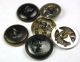 6 Antique Brass Buttons Various Pictorial Designs - 9/16 To 11/16 