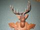 Vtg Hand Carved Wooden Wood Deer Head Bust Musket Rifle Oak Leaf Cuckoo Clock Carved Figures photo 5