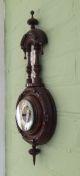 Antique Victorian Carved Walnut Barometer & Thermometer,  Porcelain Dial,  1880s,  Old Other Antique Science Equip photo 10