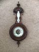 Antique Victorian Carved Walnut Barometer & Thermometer,  Porcelain Dial,  1880s,  Old Other Antique Science Equip photo 1