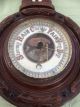 Antique Victorian Carved Walnut Barometer & Thermometer,  Porcelain Dial,  1880s,  Old Other Antique Science Equip photo 7