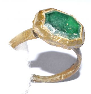 Authentic Late Medieval Ring - Large Gem In Bezel - Historical Gift - Qr22 photo