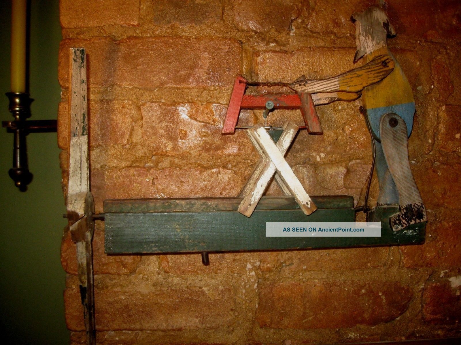 Antique Primitive Folk Art Whirligig Wooden & Metal.  Man With Saw - Great Primitives photo