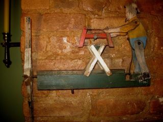 Antique Primitive Folk Art Whirligig Wooden & Metal.  Man With Saw - Great photo