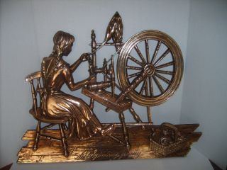 Syroco Wood Spinning Jenny Sculpted Home Wall Hanging 3 - D Deep Carved Plaque photo