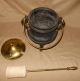Cast Iron Vintage Fireplace Fire Starter Oil Pot With Brass Lid,  Handle & Wand. Hearth Ware photo 3