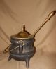 Cast Iron Vintage Fireplace Fire Starter Oil Pot With Brass Lid,  Handle & Wand. Hearth Ware photo 7