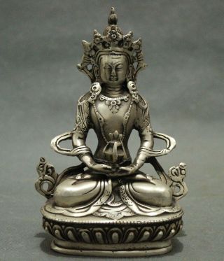 China Silver Copper Tibetan Buddhism Guanyin Bodhisattva Figure Of Buddha photo