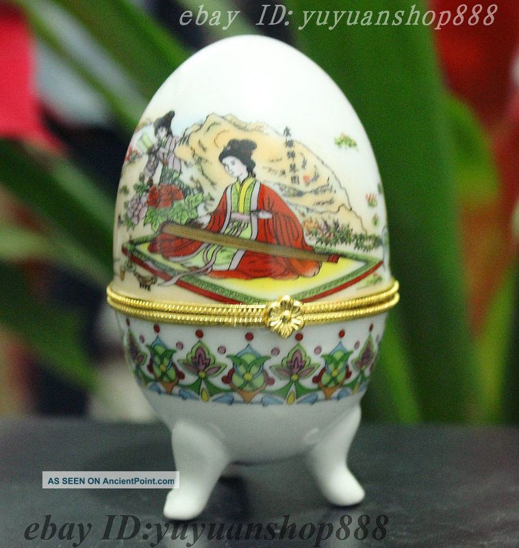 Folk Chinese White Porcelain Egg 4 Beauty Play The Piano Jewelry Box Other Antique Chinese Statues photo
