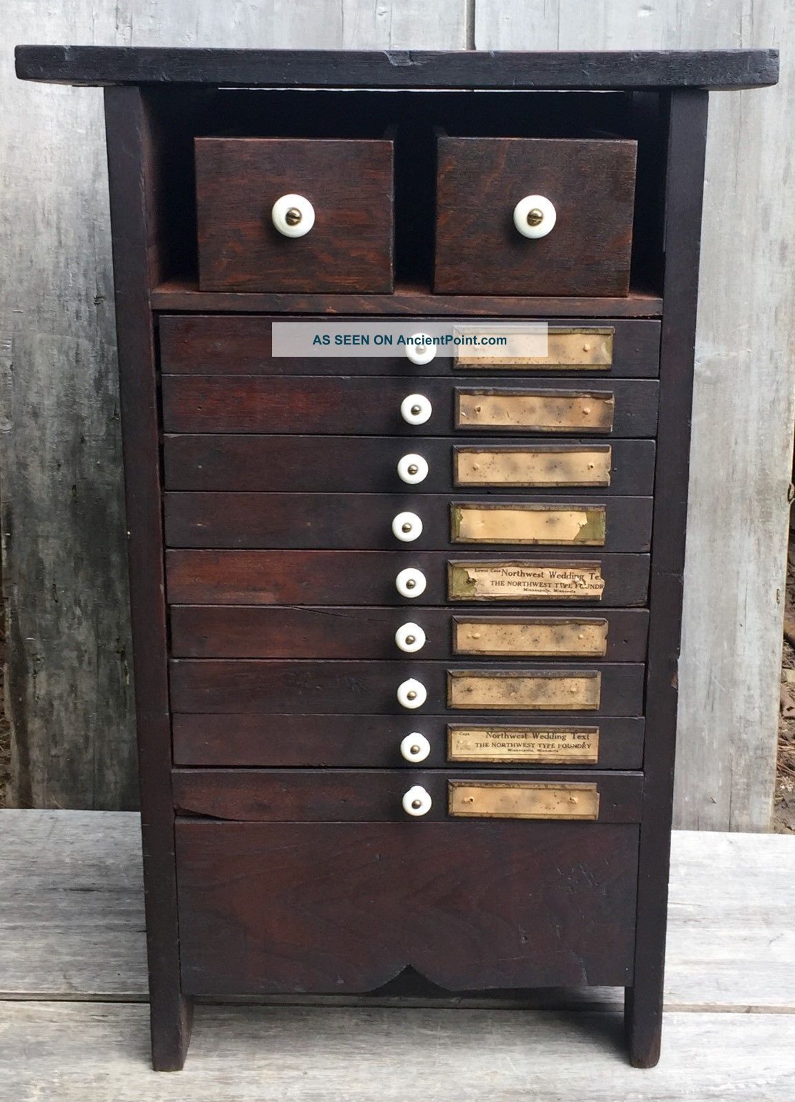 Antique Typesetters Printers Tray Cabinet Table W/ 9 Drawers & Cubby Shelf 1870 1900-1950 photo