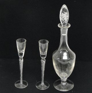 Vintage Mid Century Decanter Glass Glasses W/ Air Twist Stopper Stem Bar photo