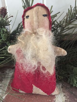 Primitive Santa Ornament Quilt Handmade Saint Nick Rustic Mini Doll photo