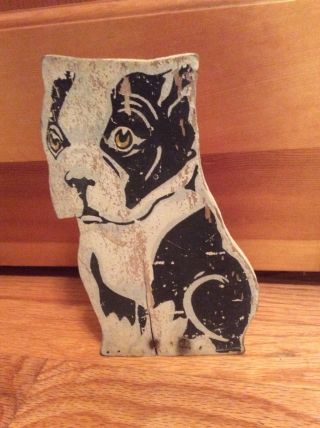 Vintage 1940s Painted Wood Dog Doorstop Bulldog Folk Art Animal Primitive Figure photo