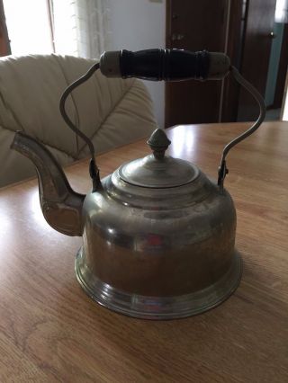 Antique Metal Coffee Tea Pot Stove Top Chrome Black Wood Top Handle 6 