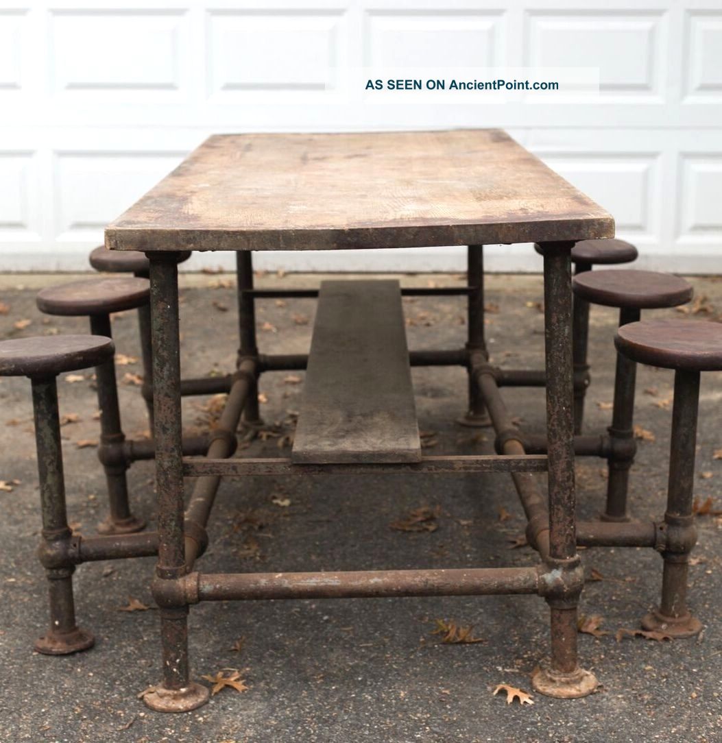 Early Antique Industrial Cafeteria Stool Work Table Island 1920s 1930s Orig Vtg 1900-1950 photo