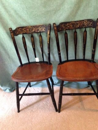 2 Sgnd Hitchcock Classic Stenciled Country Side/dining Chairs Black Harvest Vgvc photo