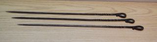3 Wrought Iron Hand Forged Pig Tail Twisted Primitive Cooking Skewer Fireplace photo
