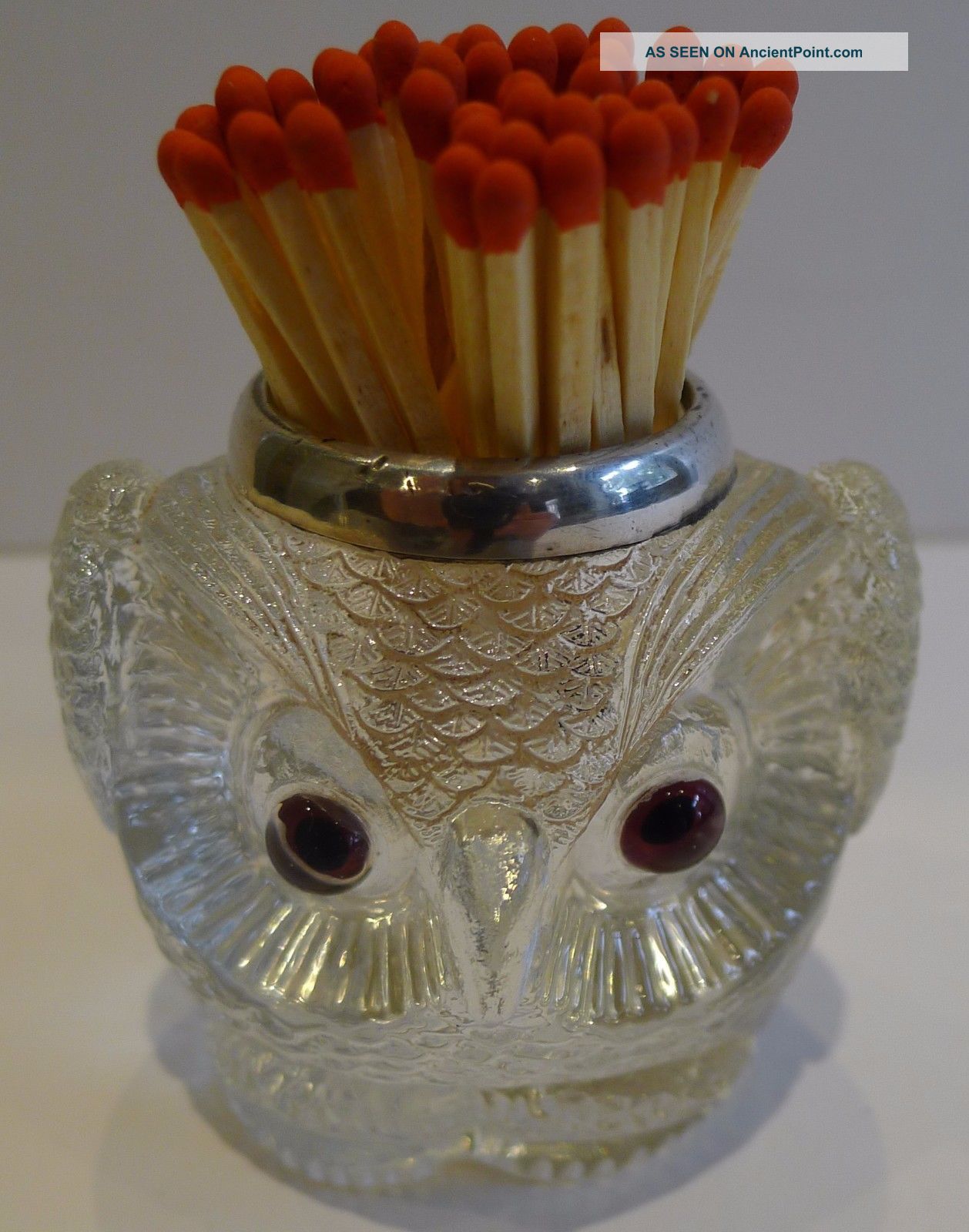 Rare Antique English Figural Match Strike - Owl Other Antique Glass photo