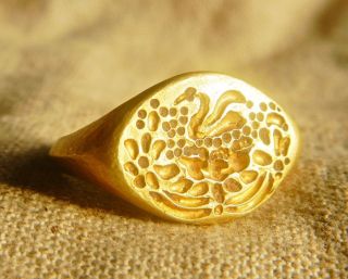Rare Ancient Roman Solid Gold Ring Swan Intaglio Only One Piece Size11 photo