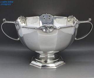 Antique Stunning Heavy Solid Sterling Silver Twin Handled Rose Bowl,  807g,  1918 photo