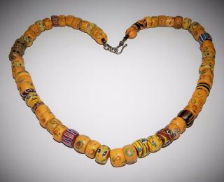Antique Venetian Glass African Trade Beads Ethnic Design 25 ½” Necklace photo
