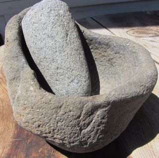 Exceptional Unusual Large Antique Native American Indian Stone Mortar & Pestle photo