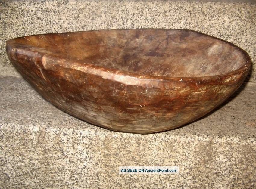 19c.  Antique Primitive Carved Huge Wooden Dough Bowl Primitives photo