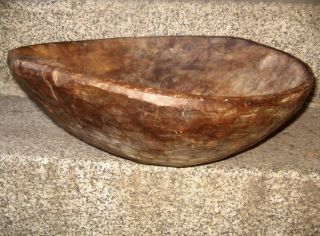 19c.  Antique Primitive Carved Huge Wooden Dough Bowl photo