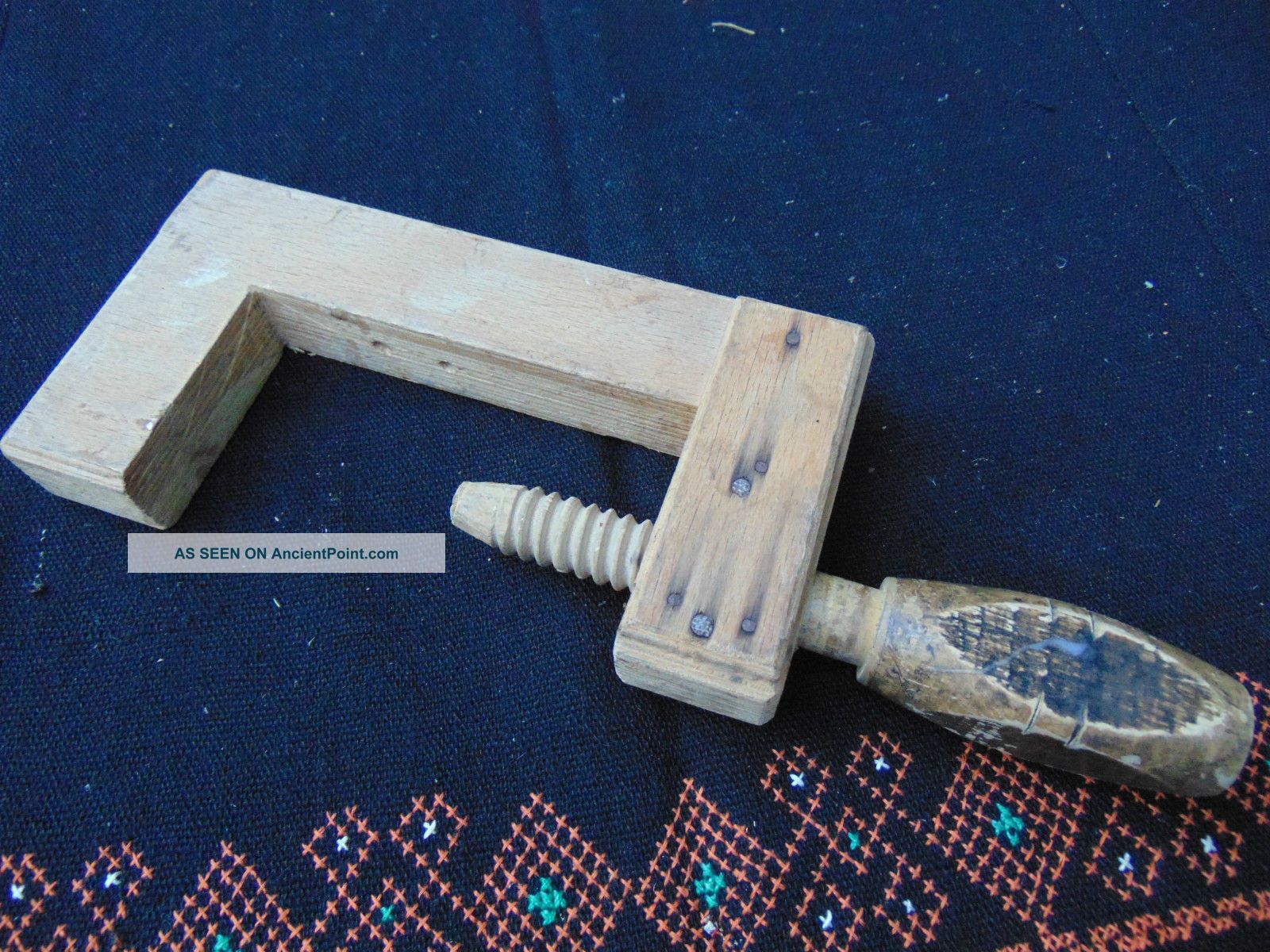 Antique Primitive Carved Wooden Clamp Clip Craft Tool Fap Primitives photo