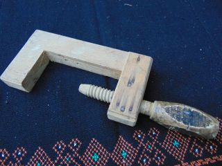 Antique Primitive Carved Wooden Clamp Clip Craft Tool Fap photo