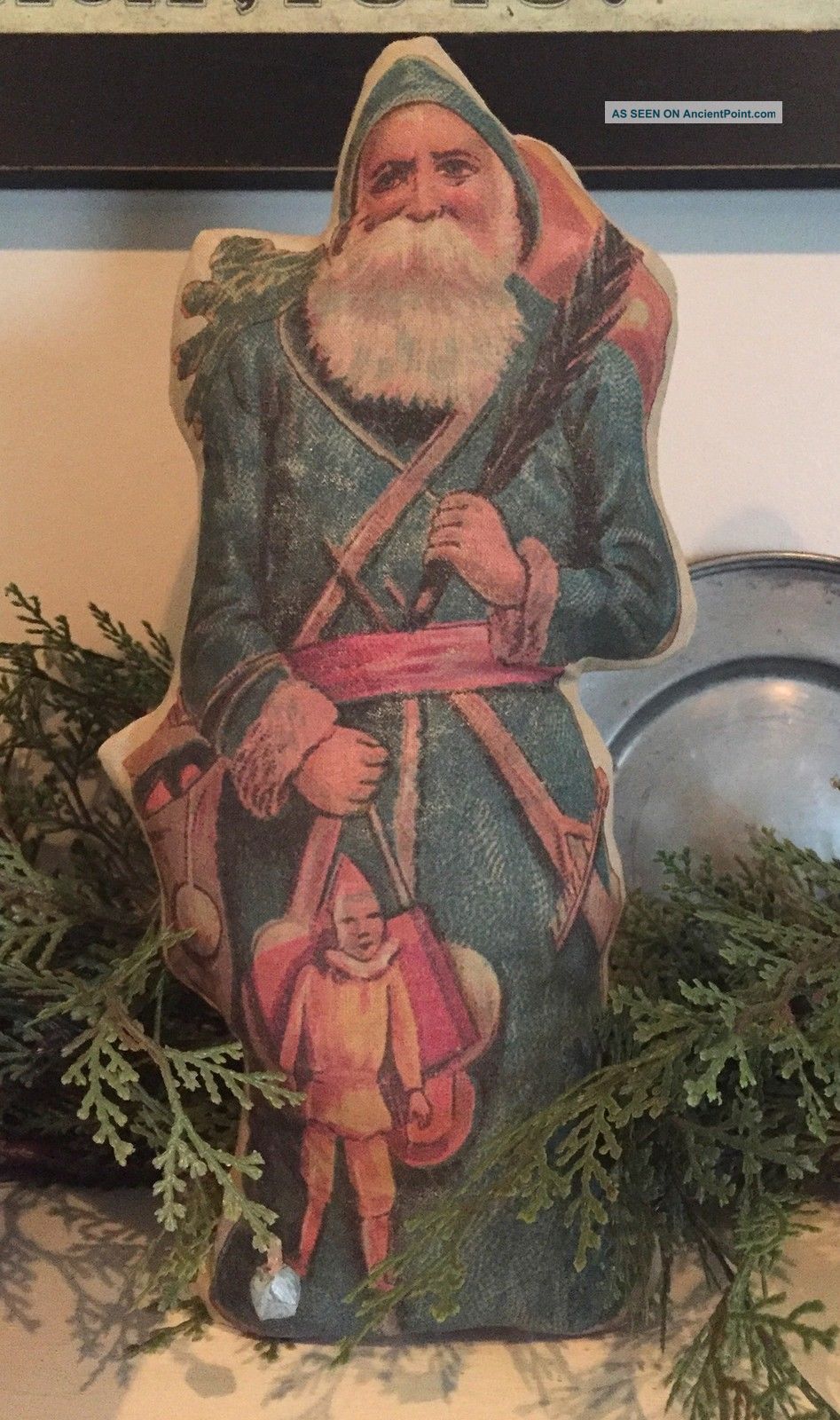 Fabric Christmas Figural Decoration: Blue Belsnickel Santa Primitives photo