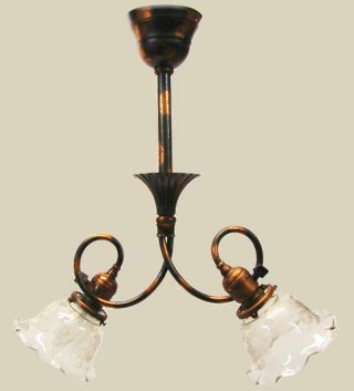 Antique Victorian Nouveau Japanned Copper Chandelier Hanging Lamp Light Fixture photo