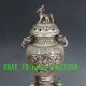 Chinese Hand Carved Silver Copper Louts Incense Burner W Foo Dog Lid Incense Burners photo 1