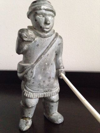 Inuit Hand Carved Soapstone Figure Of An Eskimo Holding A Spear - A/f photo