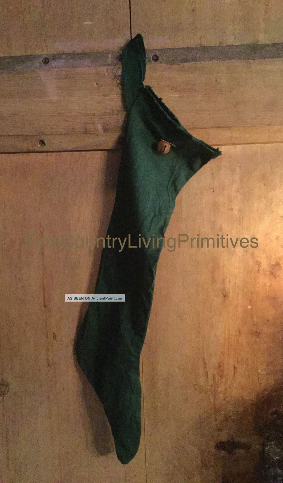 Primitive Country Colonial Handcrafted Christmas Stocking Green Homespun Primitives photo