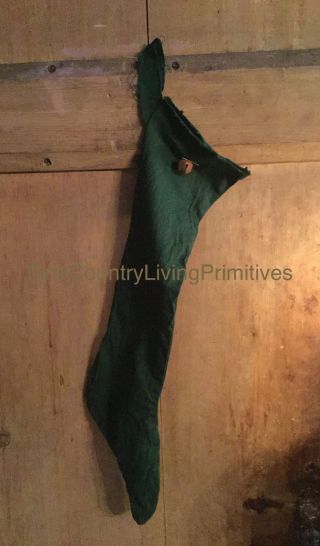 Primitive Country Colonial Handcrafted Christmas Stocking Green Homespun photo