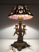Antique Slag Glass Lamp 8 Panel Cupid Cherub Purple Ornate Table Metal Lamp Lamps photo 3