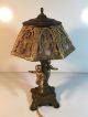 Antique Slag Glass Lamp 8 Panel Cupid Cherub Purple Ornate Table Metal Lamp Lamps photo 5