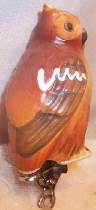 Vintage Clip On Bird Horned Screech Owl Bisque Figurine Bird Cage Ornament Japan photo