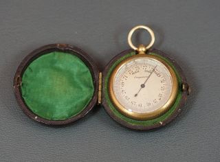 Victorian Antique German Military Aneroid Pocket Barometer Gild Brass W Case photo